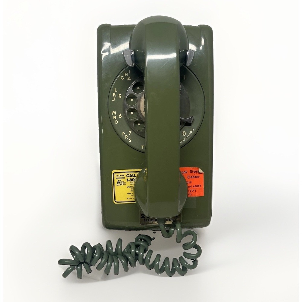 Vintage 1965 Western Electric 554 Rotary Wall Phone Olive Green 172C Mounting